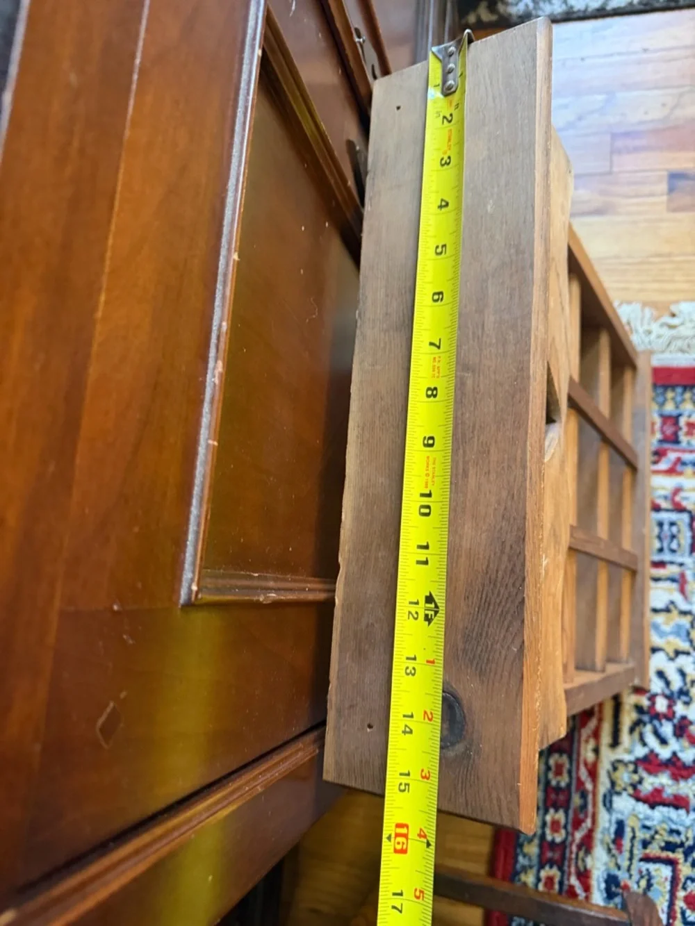 VTG Wooden Wall Shelf 9 Pocket Curio/Knick knack/wall Pocket Heart Cut Out